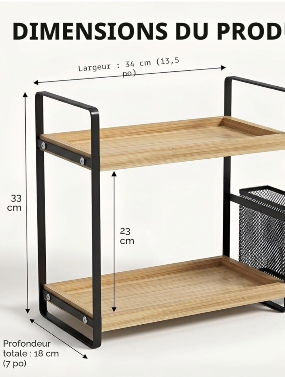 Black Metal & Wood 2-Tier Bathroom Shelf - Bamboo Trays